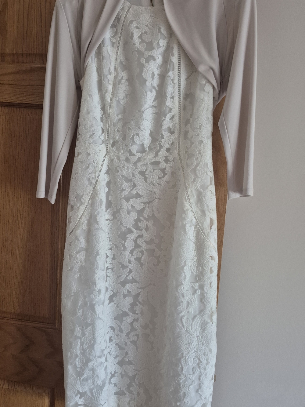 RACHEL Rachel Roy White Lace Midi Dress with Cream Overlay